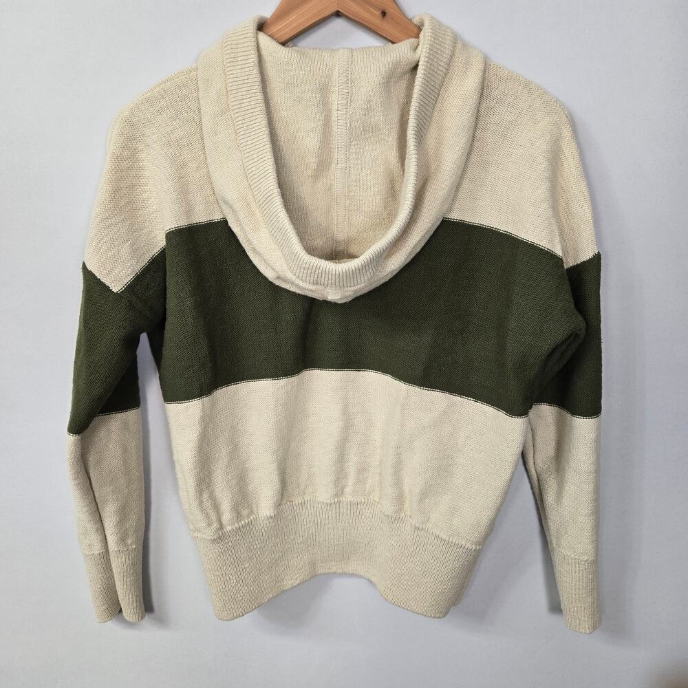 Madewell Clairview Hoodie Sweater, Cream/Olive Green, Cotton, Size XXS - Picture 2 of 10